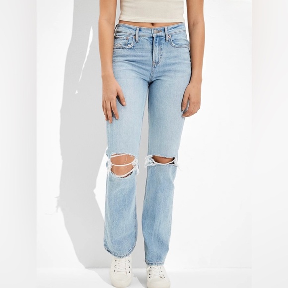 New AE '90s Bootcut Jean size 6/ 28w comfort stretch waistband in bright blue - Picture 2 of 13